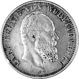 2 Mark Allemand Karl Roi de Wurtemberg 10 g d'argent (1876 - 1888)