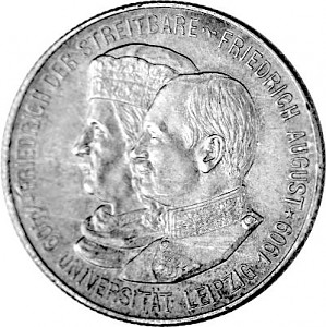 2 Mark Allemand Université de Leipzig 10 g d'argent - 1909