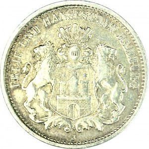 2 Mark Allemand Ville hanséatique libre de Hamburg 10 g d'argent (1876 - 1888)