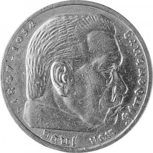 5 Reichsmark Hindenburg with Swastika 12,5g d'argent (1934 – 1939) - Deuxième Choix