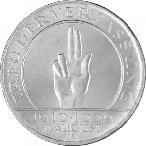 3 Reichsmark République de Weimar main levée 7,5 g d'Argent - 1929