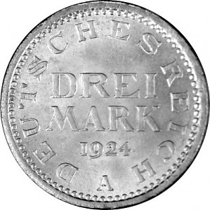 3 Reichsmark de la République de Weimar 7,5 g d'Argent - 1924, 1925 3 Reichsmark de la République de Weimar 7,5 g d'Argent - 1924, 1925