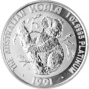 Koala 1oz de platin fin - 1991 diff.