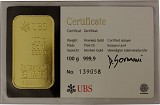 Lingot 100g d'or fin - différents fabricants