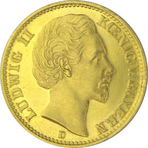 20 Mark allemand Louis II Roi de Bavière 7,16g d'or fin (1874 - 1878) 20 Mark allemand Louis II Roi de Bavière 7,16g d'or fin (1874 - 1878)